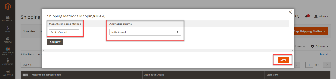 Shipping Method M->A Mapping